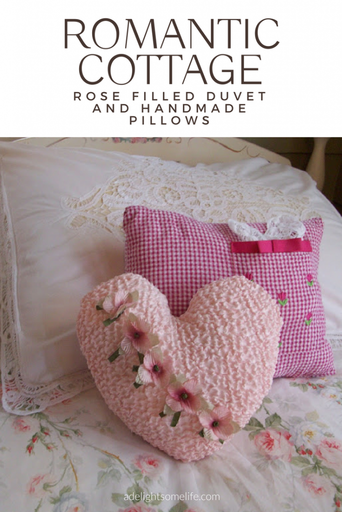 Romantic Cottage Decor - Shabby Chic duvet and handmade pillows on A Delightsome Life