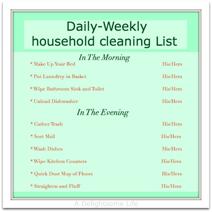 daily-weekly cleaning list