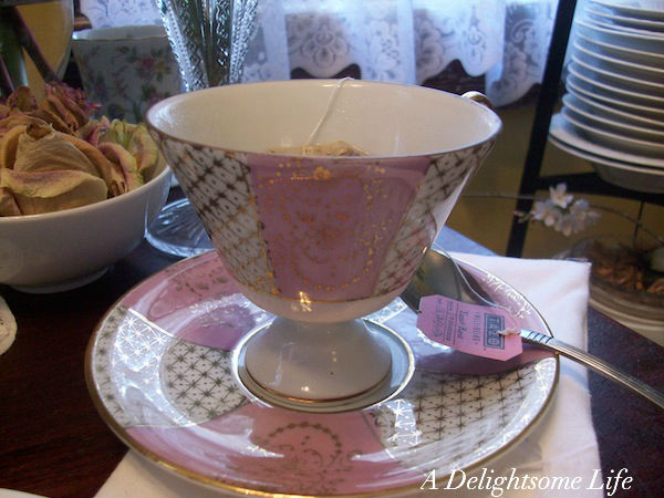 adelightsomelife.com rose tea in pink teacup