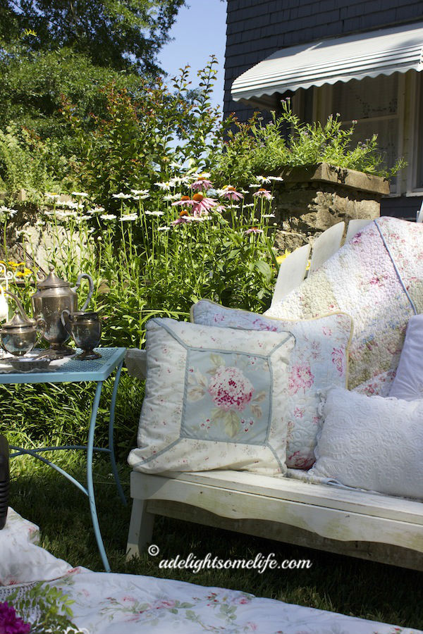Summer Picnic Tea bench and pillows