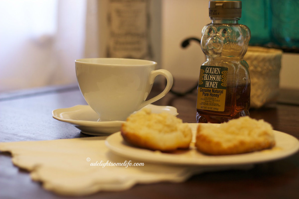 A Delightsome Life breakfast tea and biscuits