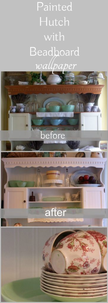 painted hutch with beadboard before after