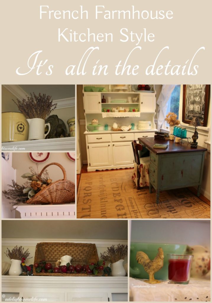 When you think of farmhouse style or even French Farmhouse style, what comes to mind? For me it is a blending of elements - wicker, wood, glass, metals etc... French Farmhouse Style includes all the homey elements of painted cabinets, furniture, collectibles, dried lavender, chickens and roosters. The kitchen is the place where you feel welcomed; the place where warm and cozy fragrances draw you in and draw you together. 
