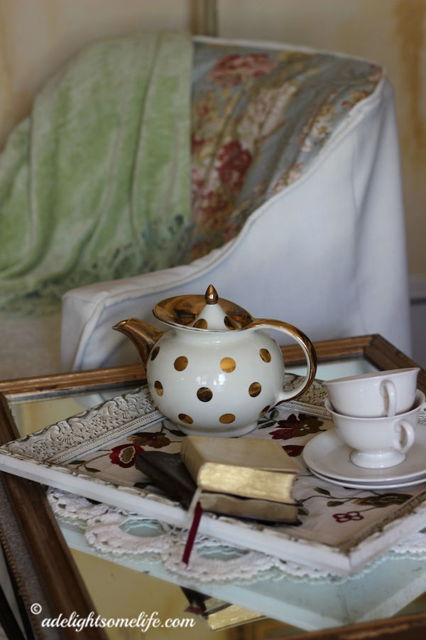 bedroom tea by chair