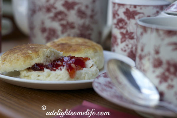 breakfast biscuit and jelly with tea adelightsomelife.com