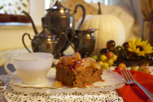Autumnal setting gingerbread milkglass snack set pumpkin silver teapot adelightsomelife.com