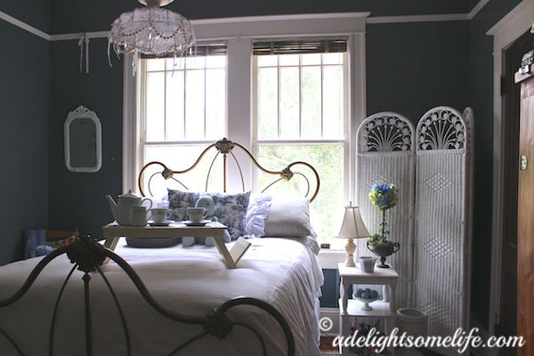 Blue Bedroom wrought iron bed