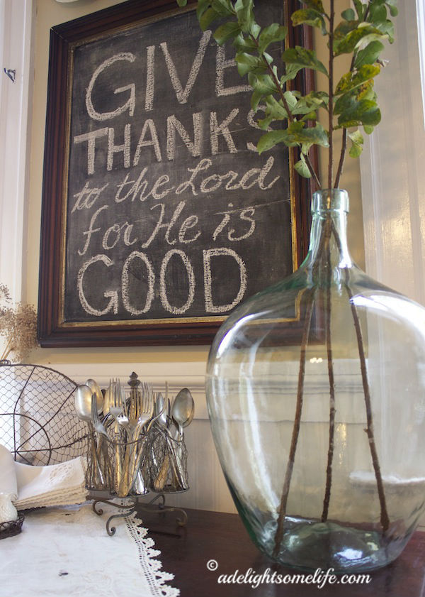 demijohn chalkboard thanksgiving quote wire baskets silver french country cottage farmhouse style