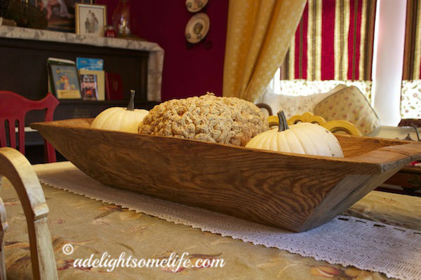 red dining room, bread dough bowl, white pumpkin, French Country Decor