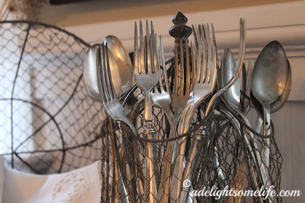 wire basket silverware french country cottage kitchen farmhouse style