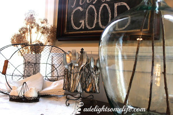 wire baskets egg basket silver demijohn chalkboard french country cottage kitchen farmhouse