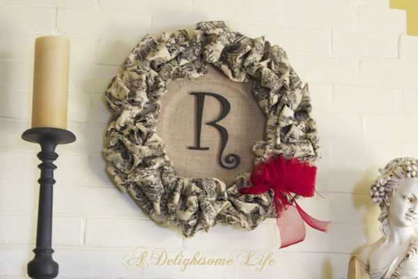 monogram wreath toile fabric
