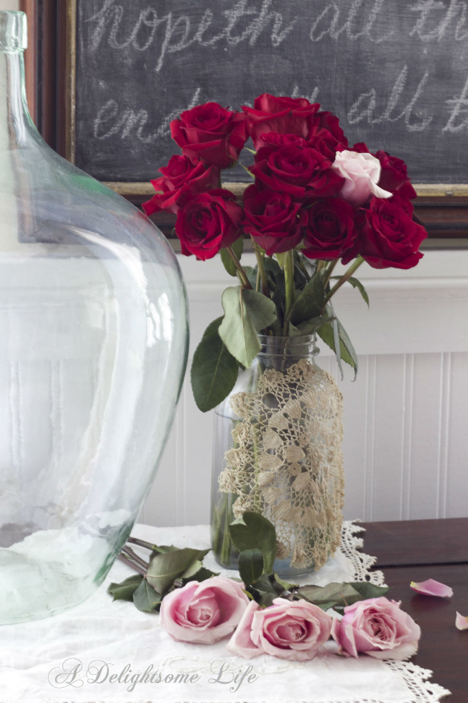 red roses and pink roses demijohn chalkboard kitchen