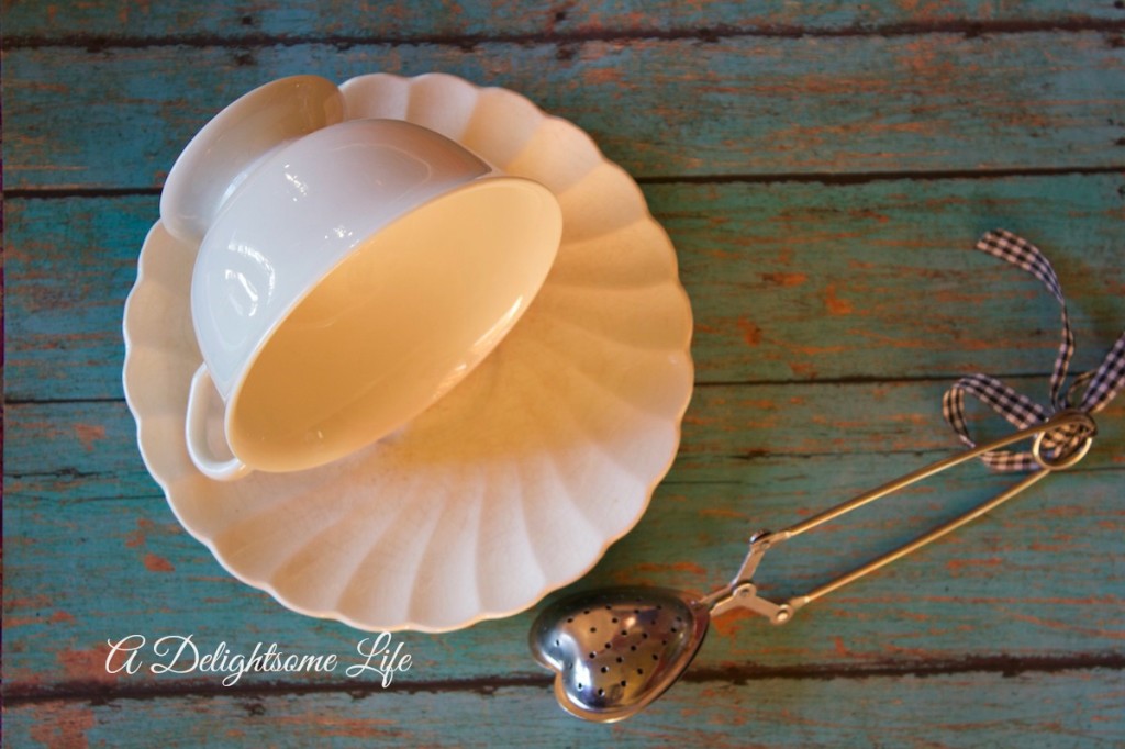 A DELIGHTSOME LIFE tea and crafts white teacup