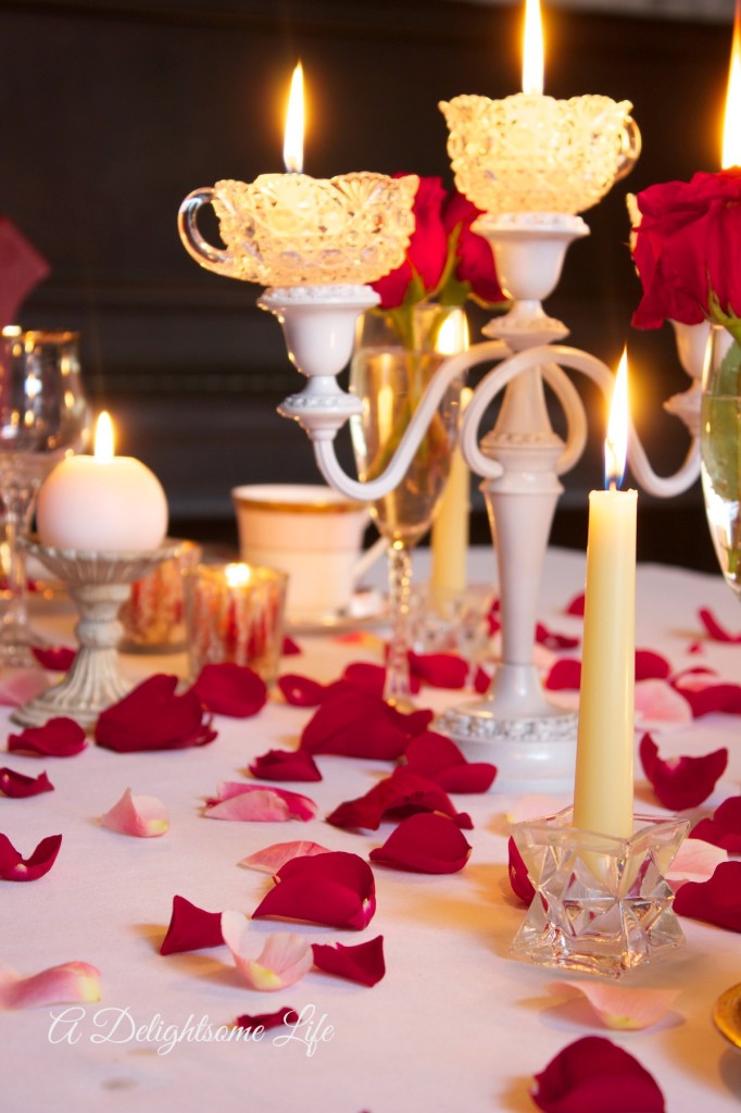 valentine tablescape, valentine decor, Mary Kay pink china, candlelight and roses