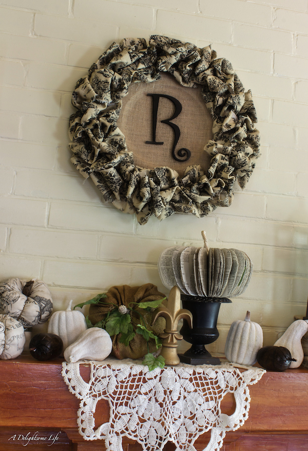 Fall Home Decor-living room mantel with wreath A Delightsome Life copy
