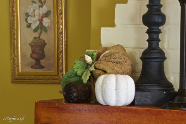 autumn mantel burlap pumpkin with wooden acorn a delightsome life