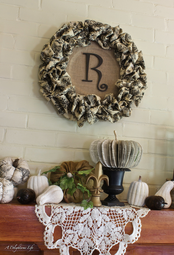 monogram wreath autumn mantel a delightsome life