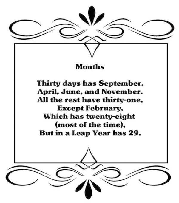 Thirty Days Hath September Poem Printable Printable Word Searches