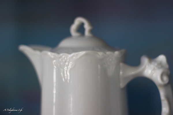 White Tea Set Chocolate Pot in china cabinet