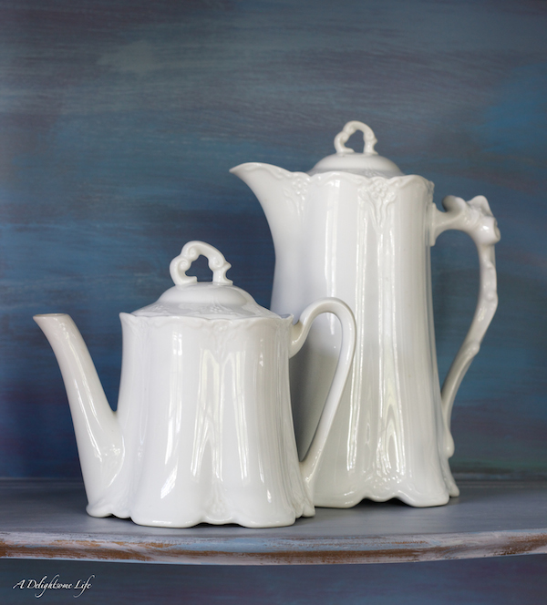 White Tea Set, teapot and chocolate pot