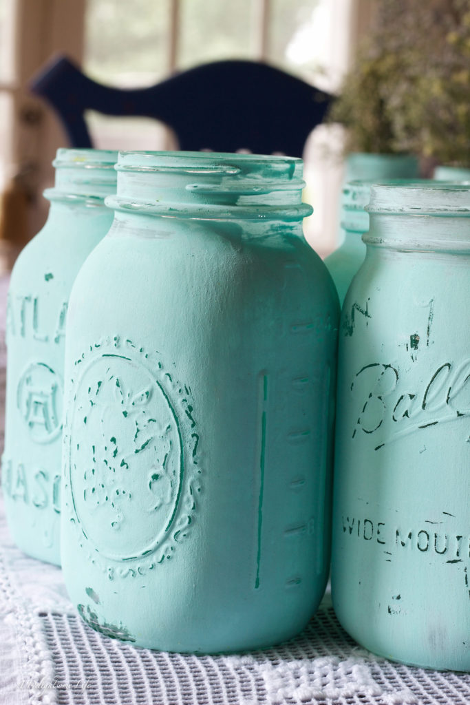 Chalk Painted Canning Jars are so lovely! Our daughter wanted them for her wedding  - we painted over 50! I share just how we did it and some wedding pictures