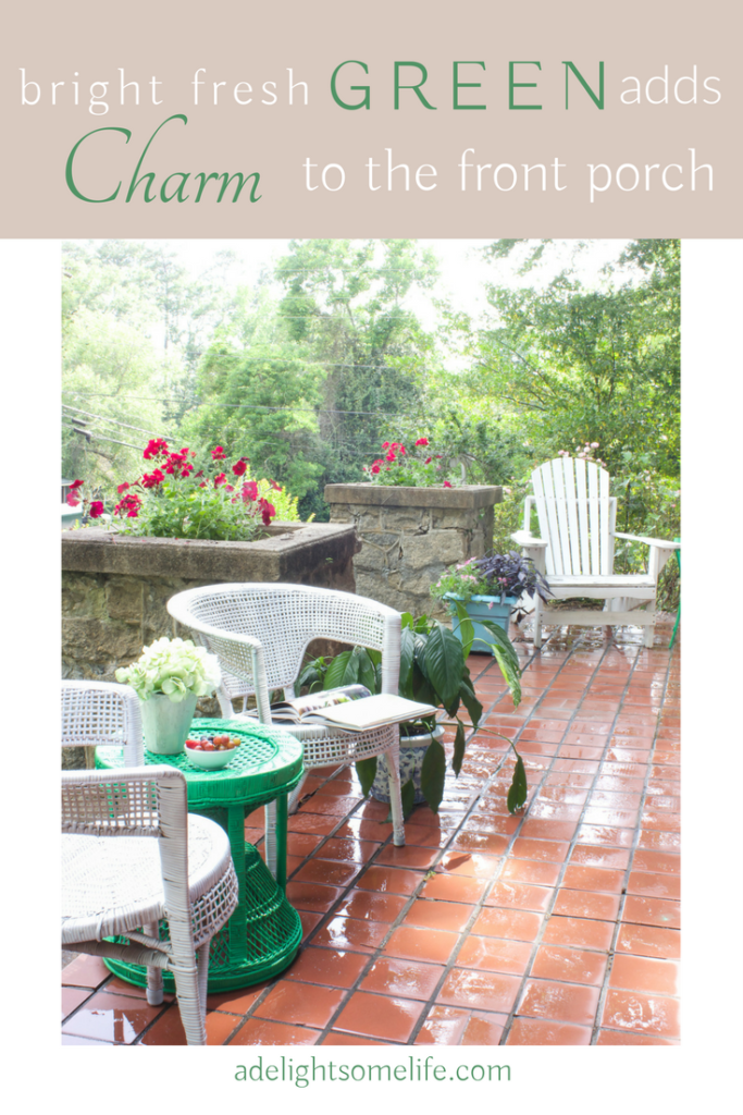 Bright fresh green adds charm to our front porch using Rustoleum Spring Green