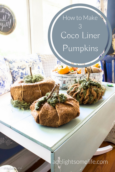 How to make 3 different coco liner pumpkins at A Delightsome Life