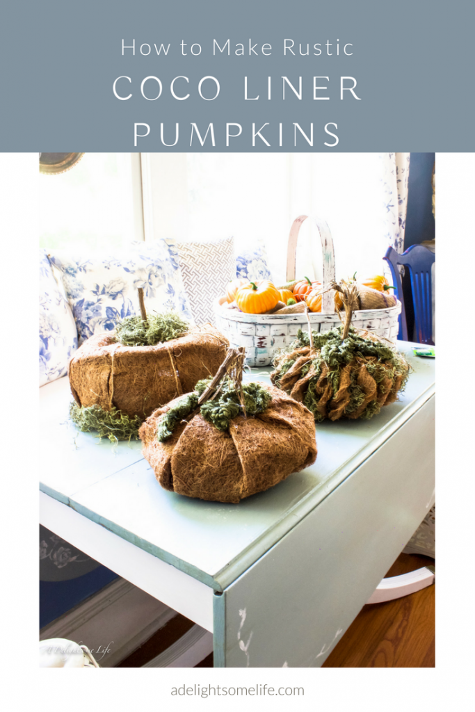 How to make rustic coco liner pumpkins at A Delightsome Life