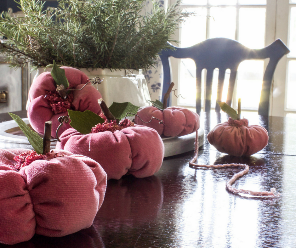 DIY Pink Velvet Pumpkins for fall decor at A Delightsome Life