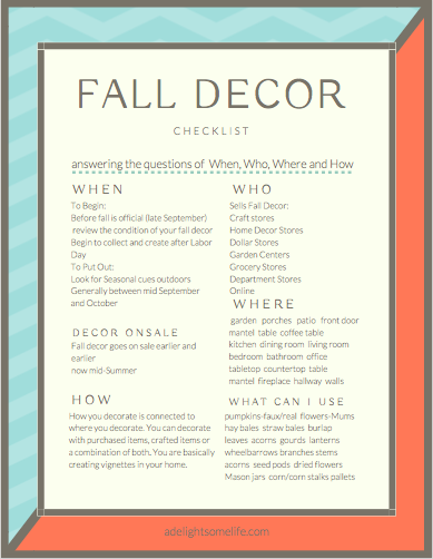 Free PDF Fall Decor Checklist at A Delightsome Life