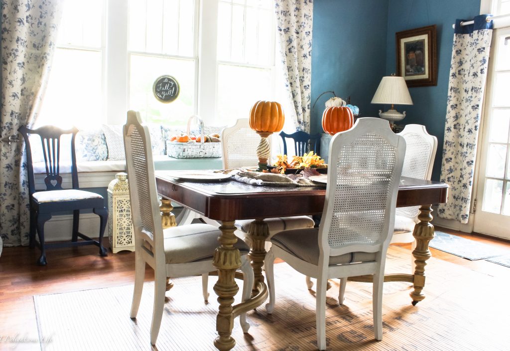 Dining room update with French Grain Sack Fabric at A Delightsome Life