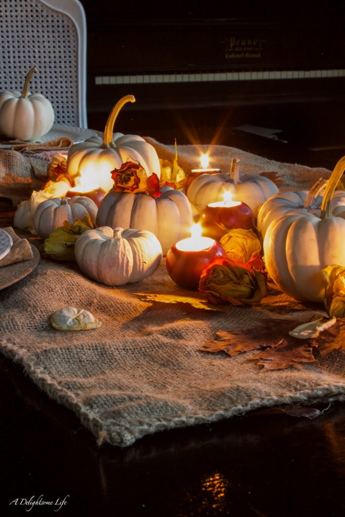 Romantic candlelight tablescape for fall on A Delightsome Life