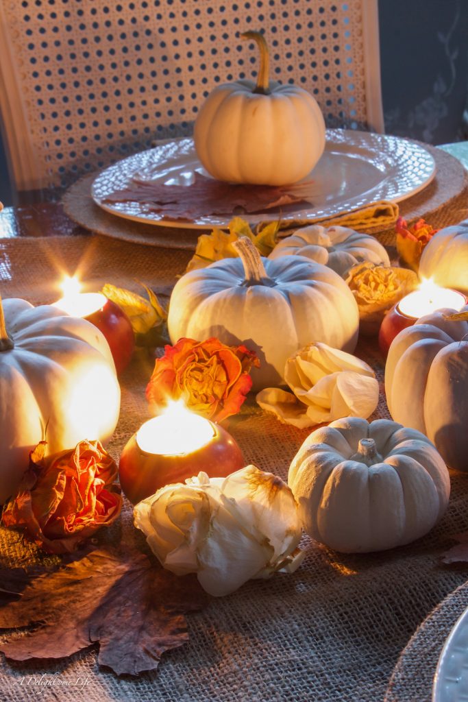 Romantic Fall Tablescape with Apple Votives on A Delightsome Life