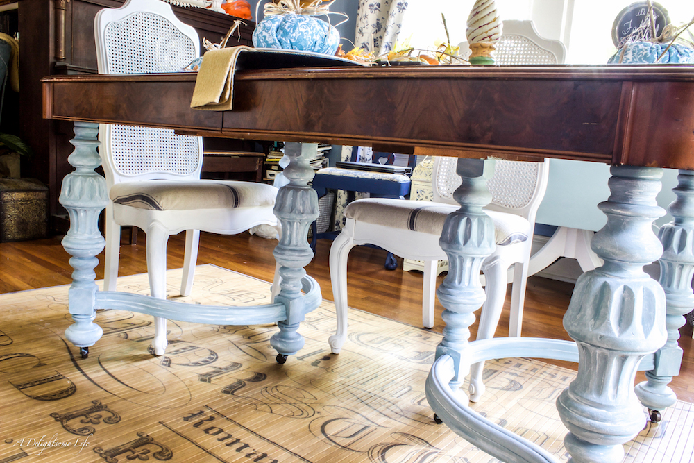 cerusing wax transforms dining room table legs on A Delightsome Life