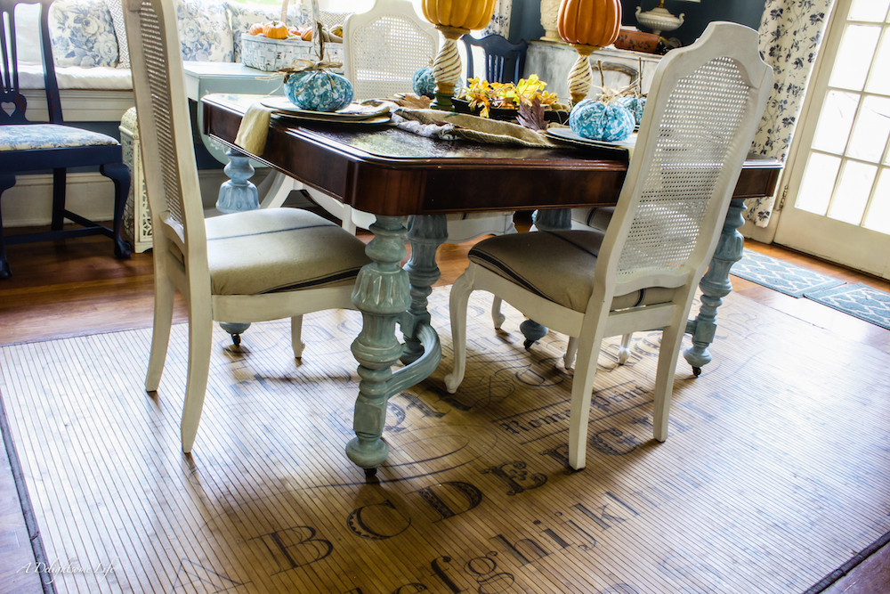 Dining room table transformed with Cerusing wax on A Delightsome Life