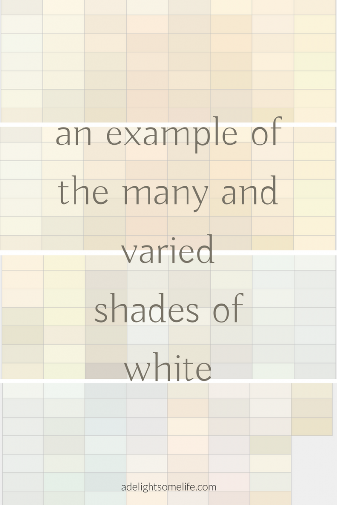 an example of the many and varied shades of white on A Delightsome Life for One Room Challenge