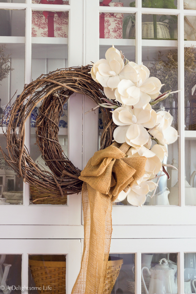 rustic Christmas wreath in the guest bedroom on A Delightsome Life