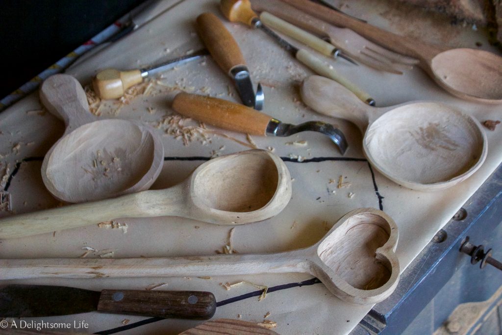Chad Patillo creates handcrafted spoons, dippers, rolling pins and more at The Fig Tree Market shared on A Delightsome Life