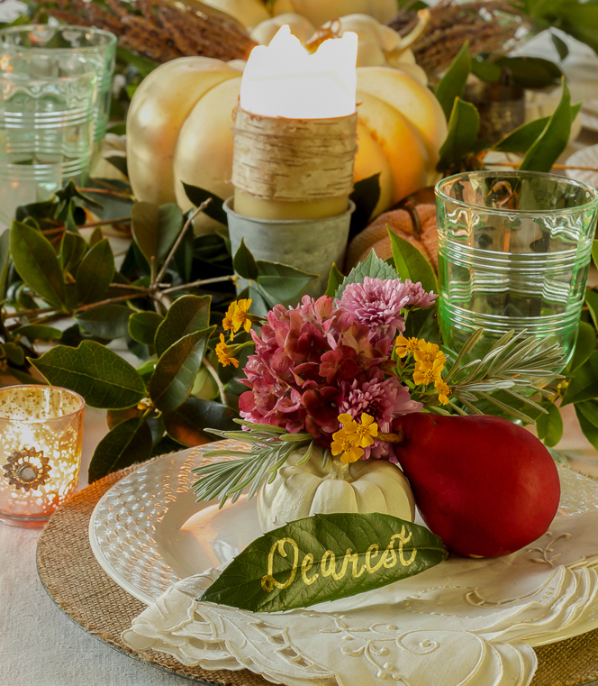 the welcoming tablescape for Thanksgiving on A Delightsome Life