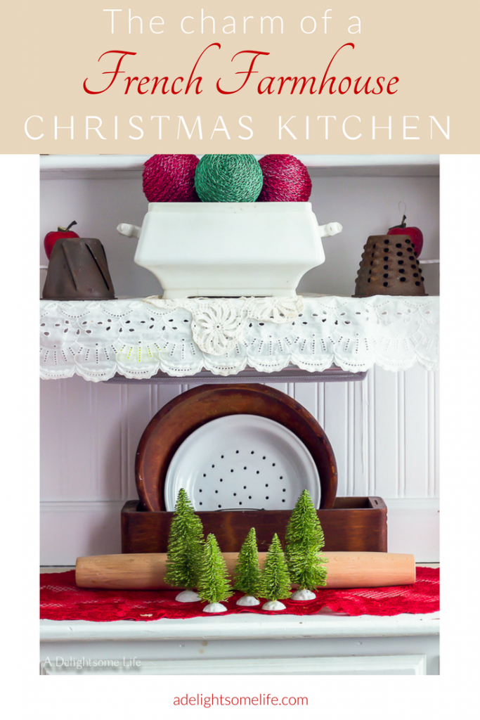 the charm of a French Farmhouse styled Christmas kitchen on A Delightsome Life