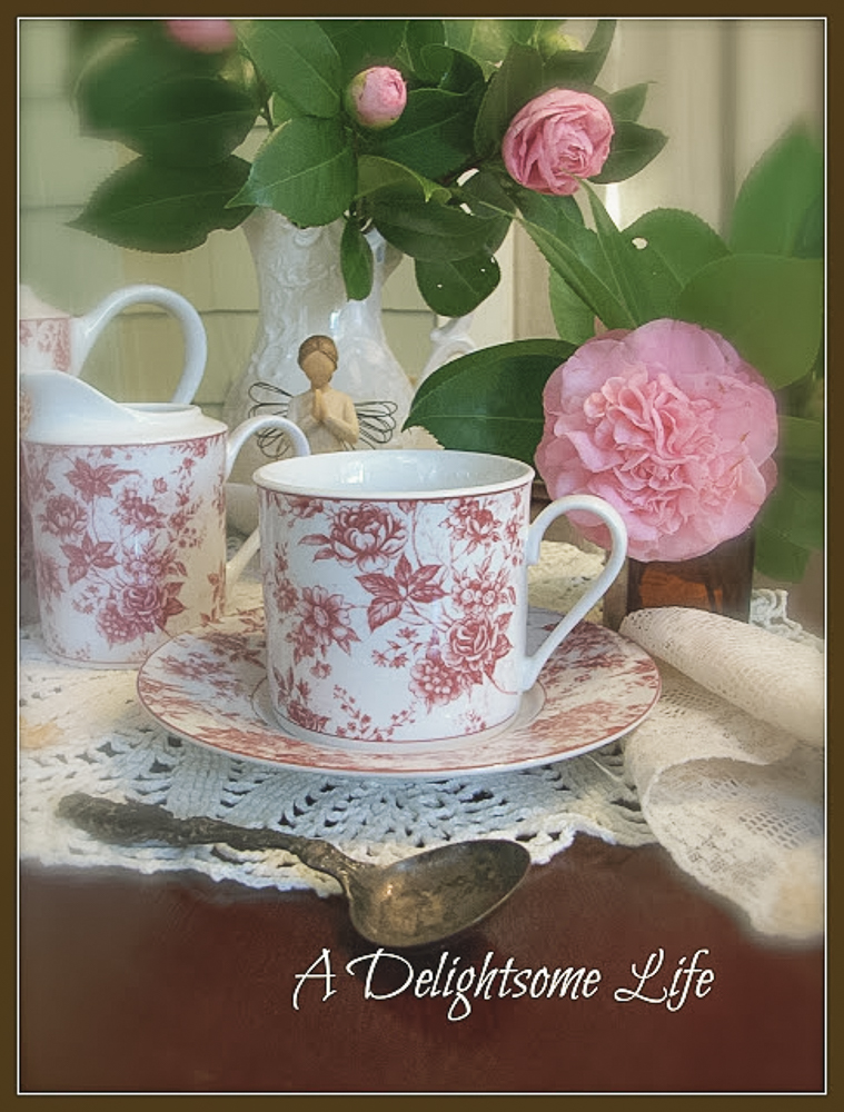 Red transferware and Camellia